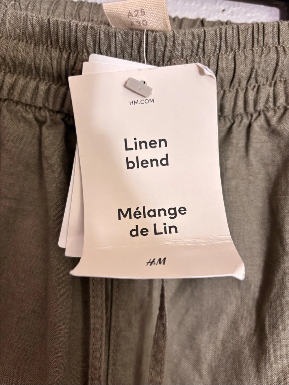 H&M Linen Blend Olive Drawstring Trousers